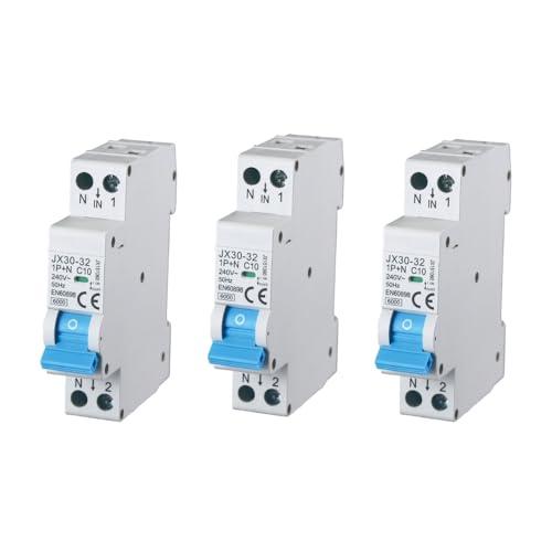 gloca Interruttore Magnetotermico Automatico 1P+N 220V 6KA 1 Modulo DIN (10 Ampere, 3)