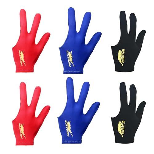 HFYMXNB 6 Pezzi Professionali Snooker Guanti,Guanti da Biliardo,da biliardo, unisex, estensibili, per accessori da biliardo（Nero blu rosso）