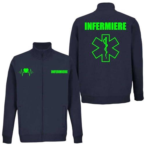 Felpa blu navy con zip intera per infermiere 118 soccorso con stampa fronte e retro NM (Verde fluo, M)