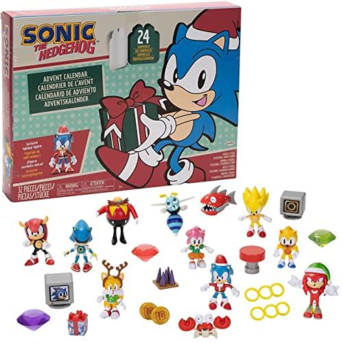 Sonic The Hedgehog JAKKS Pacific, calendario dell'Avvento per le festività 2024, 24 giorni di sorprese con personaggi misteriosi e accessori, circa 3,8 cm, ottimo regalo per bambini e collezionisti