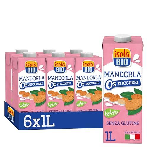 ISOLA BIO Bevanda di Mandorla Zero Zuccheri Biologica, 100% Ingredienti Naturali, Senza Glutine, a Basso Contenuto di Grassi, per Vegetariani e Vegani, 6 Confezioni da 1 Litro