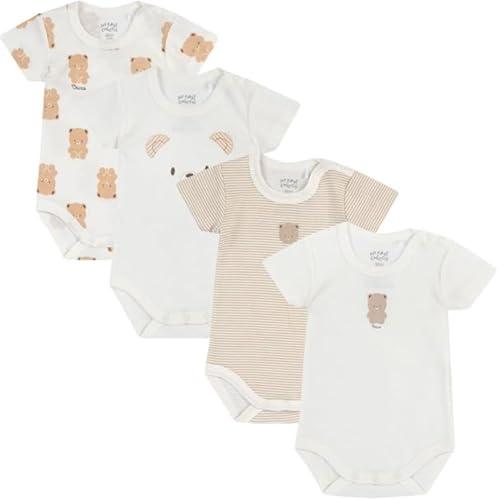 Chicco, Body Neonato e Neonata, Set di 4 Body con Maniche Corte in 100% Cotone, Unisex Bambino e Bambina 0-24 Mesi, Designed in Italy