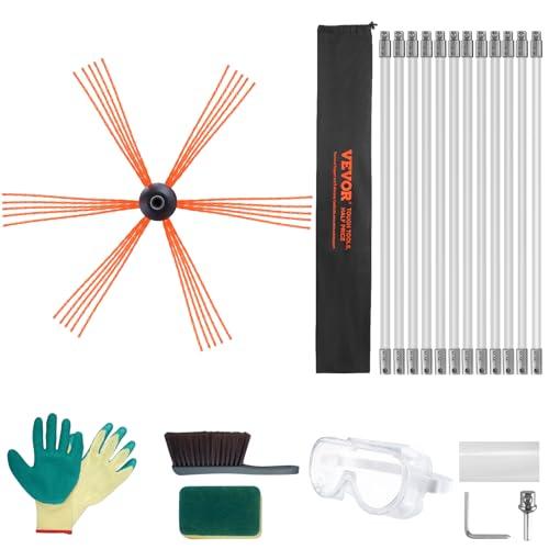 VEVOR Kit Spazzacamino per Stufa a Pellet 12m Kit di Spazzola per Pulizia Girevole 360° 12 Aste Flessibili in Nylon, Kit Spazzola per Pulizia Canne Fumarie Uso Domestico, Utensili Spazzacamino Manuale