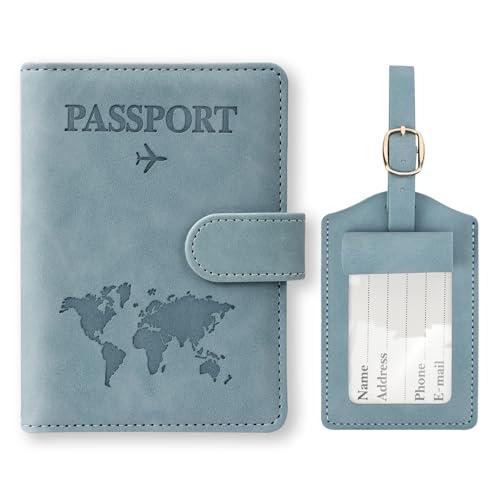 GADITIEK Porta Passaporto e Etichetta Valigia Aereo, Pelle Pu Custodia Passaporto Italiano con Blocco RFID, Portapassassaporto Cover per Carte Di Credito, D'Identità e Documenti Di Viaggio (blu)