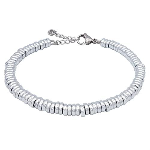 ParticolarModa Bracciale Donna regolabile anellini acciaio alluminio morbido 5 mm