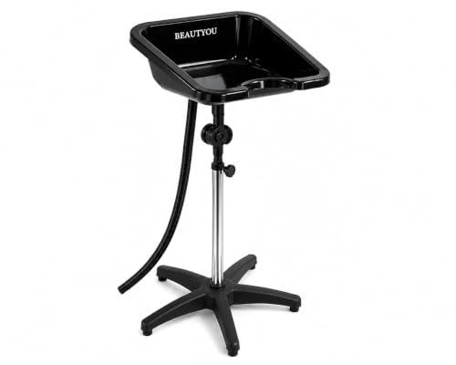 Beautyou Lavatesta Portatile Professionale Regolabile 82-118 cm con Snodo Inclinabile, Tubo di Scarico Allungabile e Base a 5 Razze