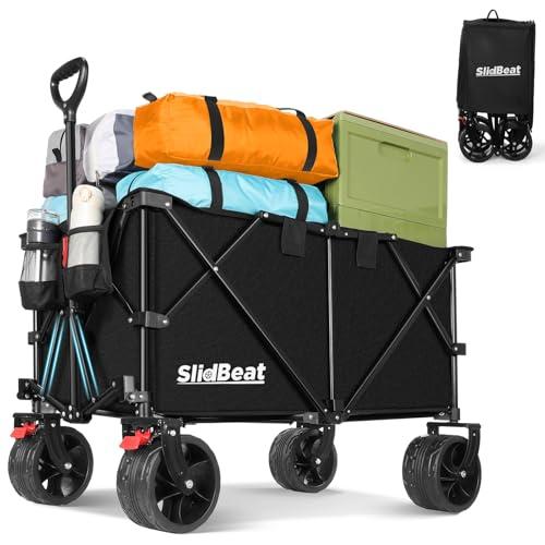 SLIDBEAT - Carrello da Giardino Pieghevole 220L, Carrello Spiaggia con Ruote Grandi, per Rimorchio per Giardino da Campeggio all'aperto Ogni Tipo di Terreno, Portata fino a 150 kg