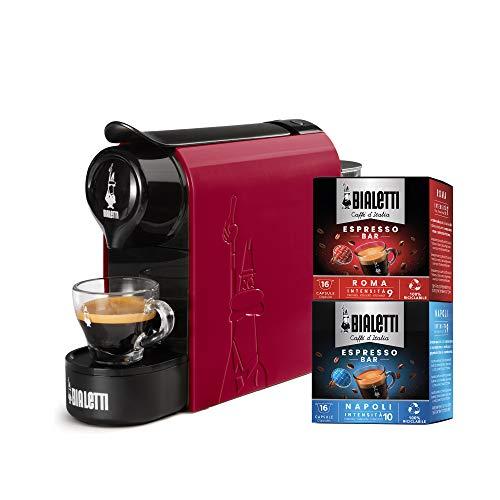 Bialetti Gioia, Macchina Caffè Espresso Incluse 32 Capsule, Funziona esclusivamente con Capsule, Rosso