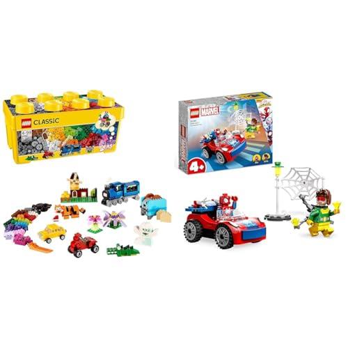 LEGO Classic Scatola Mattoncini Creativi Media, Contenitore con Idee Creative per Costruire Animali & 10789 Marvel L’Auto di Spider-Man e Doc Ock, Idea Regalo di Natale