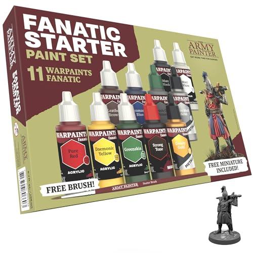 The Army Painter, Warpaints Fanatic: Starter Set, 11 x 18ml Colori Acrilici, incl. Metallici, lavaggi, Primer, 1 pennelli e 1 miniature - Colori modellismo per Miniature Dnd e Warhammer