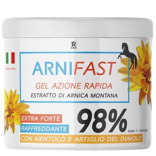 ARNIFAST arnica per cavalli uso umano, 98% extra forte, Vero estratto di arnica, azione rapida, gel RAFFREDDANTE, 500ml MADE IN ITALY