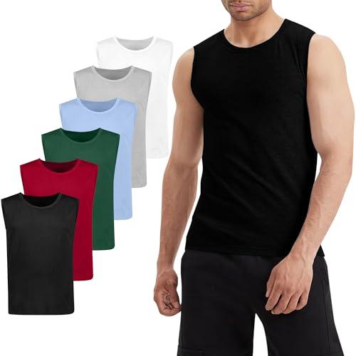 LiKing Pacco da 6 Canotta Uomo,100% Cotone,Tank Top Sportive Allenamento Canotte Elasticizzato Stringer Vest,Senza Maniche,con Scollo Rotondo,Casual Canotte estive Smanicato Uomo Un M