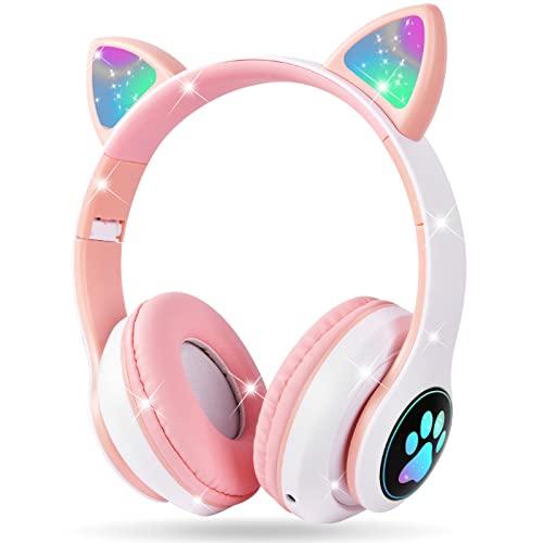 AXFEE Cuffie Bluetooth per Bambini, LED Cuffie Cablate/Wireless con Orecchio di Gatto, Pieghevole Audio Stereo HD Over-Ear Cuffie per Studiare/Viaggiare, 105dB Volume Limited, Bluetooth 5.0 Version