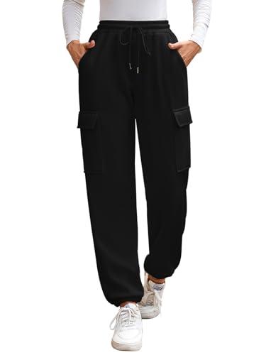 EDOTON Pantaloni Tuta Donna Invernale Sportivi Larghi Felpati Comodo Pantalone da Jogging con Tasche (Nero, L)