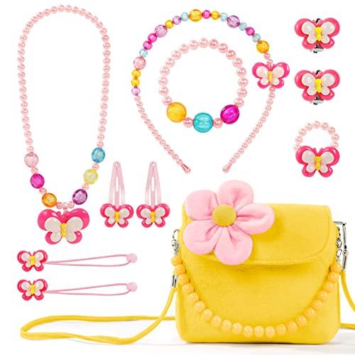 OSDUE Girls Princess Borse, Gioielli Bambina Borsa Ragazzine, Borsa della Peluche con Collana, Peluche Borsetta Bambina con Collana Bracciale Anello e Orecchini Set,Regalo Ragazza