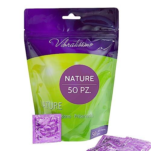 VIBRATISSIMO Premium Preservativi Nature confezione da 50 | extra umidi | Sottile spessore & colori naturali | Condoms ultra-sottili & trasparenti | Protezione per uomini | L=53 mm