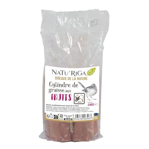 RIGA - NATU'RIGA - Cilindro di grasso alla frutta - Grassi e frutta - Cibo per uccelli all'aperto - Delizia di grassi - Rafforza sistema immunitario - 350 G