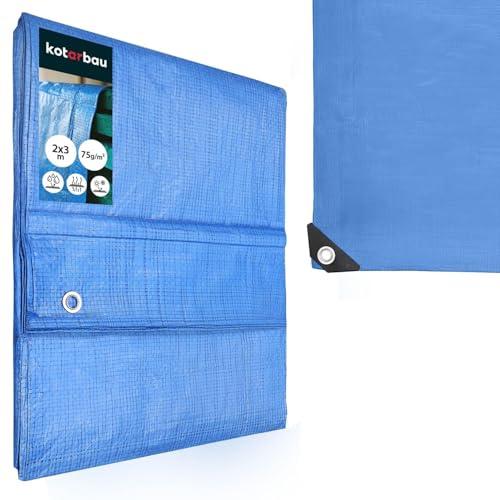 KOTARBAU® Telo Impermeabile Esterno - Polietilene - 2 x 3 m - Blu - 75 g/m² - Telo Sotto Piscina Fuori Terra - Copertura con Occhielli - Telone Robusto - Copertura Esterna - Telone da Giardino