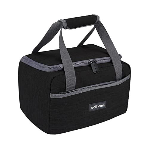 edihome, Borsa Termica Porta Pranzo, Borsa Frigo Piccola, 8L, Lunch Box, Termico, Borsetta, per Lavoro, per Viaggio, Blu, Beige, Nero e Grigio (Nero)
