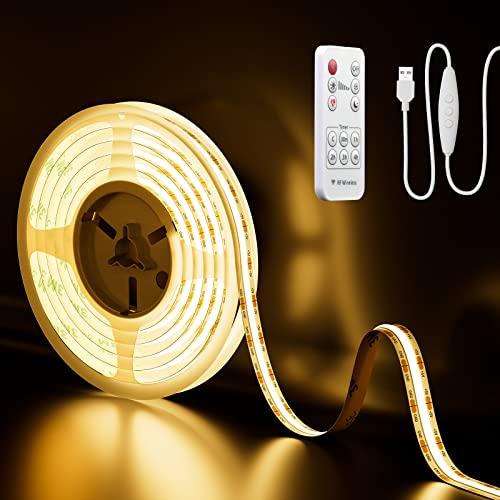 PAUTIX Strisce LED USB COB 5V Bianco caldo 2M con telecomando RF, 640LEDs 2700K luci di striscia LED COB dimmerabili CRI90+ Retroilluminazione TV per illuminazione fai da te per la casa