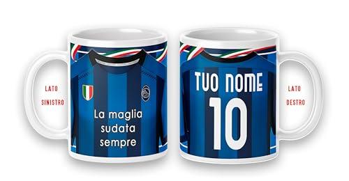 Tazza Mug colazione personalizzabile con nome e numero idea Regalo x tifoso disegno maglia della tua squadra del cuore compatibile per Atalanta (maglia sudata sempre, tifosi nerazzurri forza Dea)