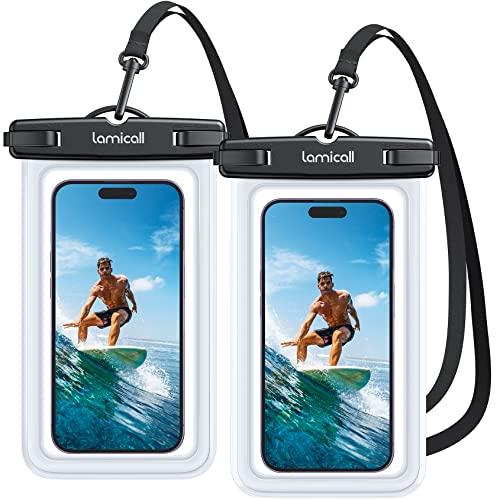 Lamicall Custodia Impermeabile Smartphone - [2 Pezzi] IPX8 Custodia Subacquea Smartphone, Cordino Staccabile e Regolabile, Borsa Impermeabile per iPhone 16 15 14 13 12 11, Samsung, Huawei, fino a 7”