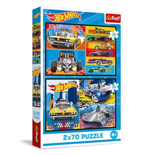 Trefl 2in1: Hot Wheels, Macchinine-2 x 70 Pezzi, Coppia di Puzzle per Bambini dai 4 anni, Multicolore, 34442