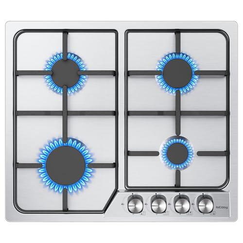 Piano cottura a gas in acciaio inox 4 fuochi, piano a gas da incasso IsEasy 4 fuochi, 60 cm 7200 W