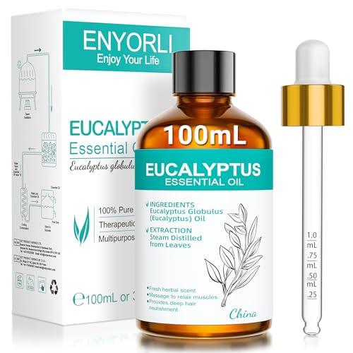ENYORLI Olio Essenziale Eucalipto 100mL 100% Olio Eucalipto Puro per Aromaterapia, Cura della Pelle & Purificazione dell'Aria per Massaggi, DIY & Yoga