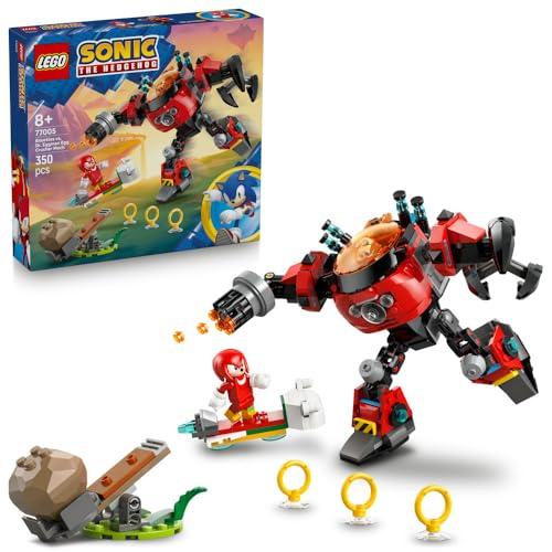 LEGO Sonic the Hedgehog Knuckles vs. il Mech Egg Crusher del Dr. Eggman - Set con 2 Minifigure, Anelli e Smeraldi del Caos - Regalo per Bambini e Bambine da 8 Anni in su Fan dei Videogiochi - 77005