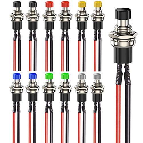Gebildet 12pcs 7mm Precablato Momentaneo Mini Pulsante 3V-6V-12V-24V-230V/1A, SPST Normale Aperto 2Pin Pulsanti Temporanei per Modellismo Ferroviario Hobby