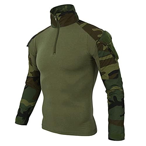 Duohropke Maglietta militare da uomo, maglietta tattica, slim fit, a maniche lunghe, mimetica, per paintball, softair, militare, uniforme, verde militare, S