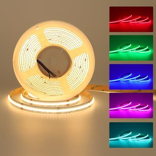 JOYLIT RGBW Striscia LED COB 24V 5M, RGB + 3000K Bianco Caldo Cambiamento di Colore 5 PIN Strip LED 784LEDs/M 19W/M Alta Luminosità 12MM Flessibile Multicolore Luce Strisce (Solo Striscia LED)