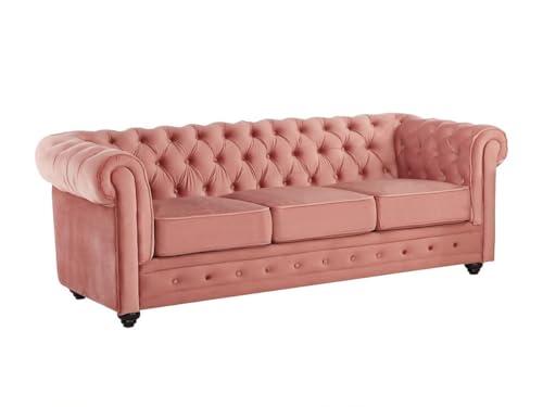 Vente-unique-Divano CHESTERFIELD 3 posti in velluto Rosa cipria