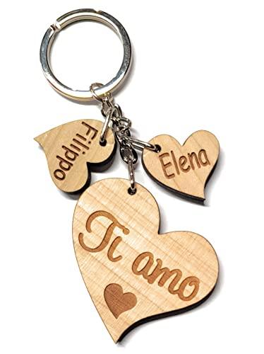 Portachiavi personalizzato cuoricini legno - San Valentino - regalo perfetto per la tua dolce metà
