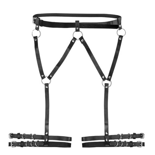 VerLuky Cintura in Pelle e Imbracatura per le Gambe Nera, Catena da Corpo in Pelle Rave Gotica, Accessori Rave, Catena da Vita in pelle Punk, Gioielli da Festival per Donna