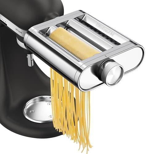 KitchenAid Metall 3-in-1 Nudelvorsatz 5KSM3MPA, Nudelroller, Schneider, enthält Nudelwalze, Spaghettischneider und Fettuccine Cutter, Edelstahl-Aufsatz für KitchenAid Standmixer
