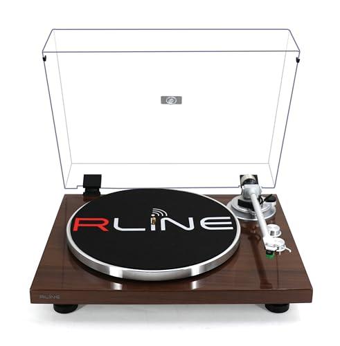 RLINE - Giradischi Vinili Bluetooth Noce Lucido, Lettore Vinili 33 e 45 Giri, Piatto 12