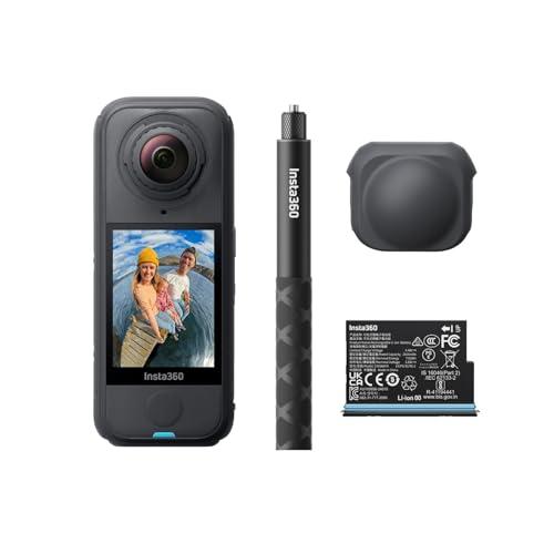 Insta360 X4 Air Pack Starter Nero grafite- Videocamera leggera 165g 8K 360, selfie stick invisibile, lenti sostituibili, prima registri poi inquadri, cover antivento integrata.