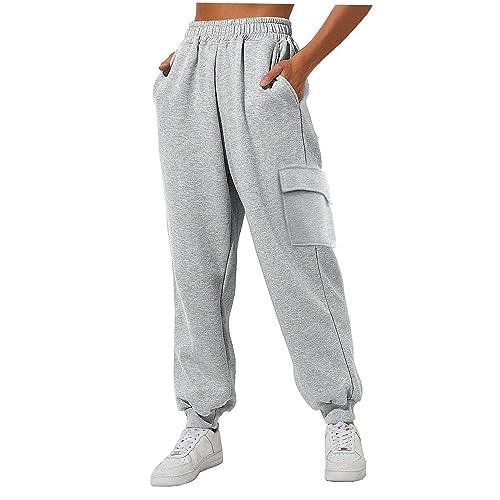 Pantaloni foderati per tuta da donna, taglie forti, pantaloni elasticizzati da donna, pantaloni cargo a vita alta in velluto a coste con cintura comoda, Grigio, S