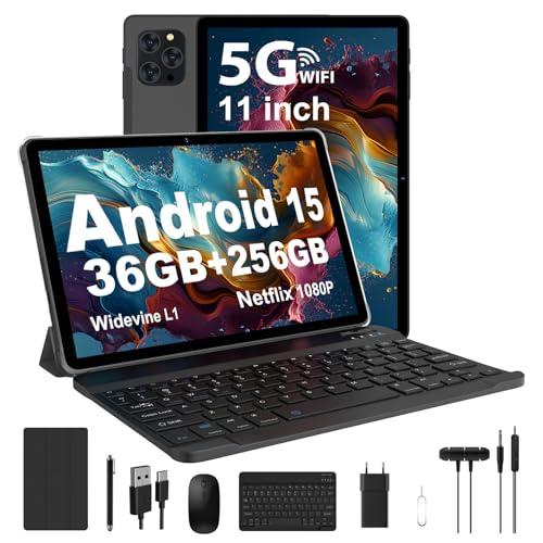 RUSHAR Tablet 11 Pollici Android 15 con 36GB RAM+256GB ROM (2TB TF), 5G/2.4G WiFi, Octa-Core 2.0GHz, 2000 * 1200, Widevine L1, 8000mAh, 13MP+8MP, GPS, Face ID, BT 5.0, Tablet con Tastiera, Nero