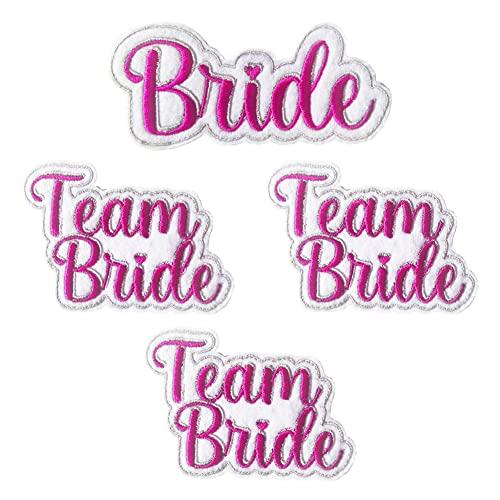 Sposa Toppa Ricamata Termoadesiva Matrimonio Bride Team | Cucire | Emblema Applique Distintivo Spilla Abbigliamento T-shirt Jeans Cappelli Pantaloni Borse Accessori Giacche Zaino | (Pack 4)