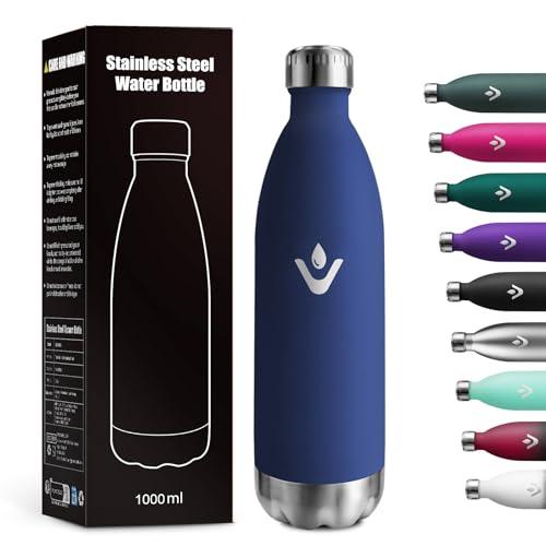 Borraccia Termica 1L, Bottiglia Acqua in Acciaio Inox, Antigoccia, Borraccia Riutilizzabile, senza BPA, Isolamento Doppia Parete per Scuola, Adulti, Ufficio, Sport, Palestra, Campeggio e Viaggi
