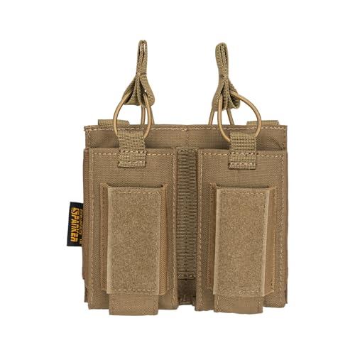 EXCELLENT ELITE SPANKER Custodia a Cielo Aperto per Caricatori Singoli/Doppi/Tripli Molle per M4 M14 M16 AK AR Elastico per Caricatori per Sacchetto Pistola Mag(Doppio-Marrone)