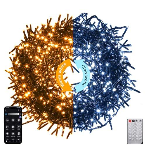 Circlio Luci di Natale da Esterno, 50M 2000LED Illuminazione Bicolore Luci Albero di Natale con Telecomando e APP, 17 Modalità, 4 Luminosità, Cascata Luci Natale Decorative (Bianco Caldo e Freddo)