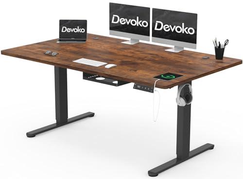 Devoko Scrivania Regolabile in Altezza 160 x 80 cm, Scrivania da Ufficio con Sistemi Anti-Collisione e Funzione di Memoria, Tavolo didattico Ergonomica Elettrica, Marrone