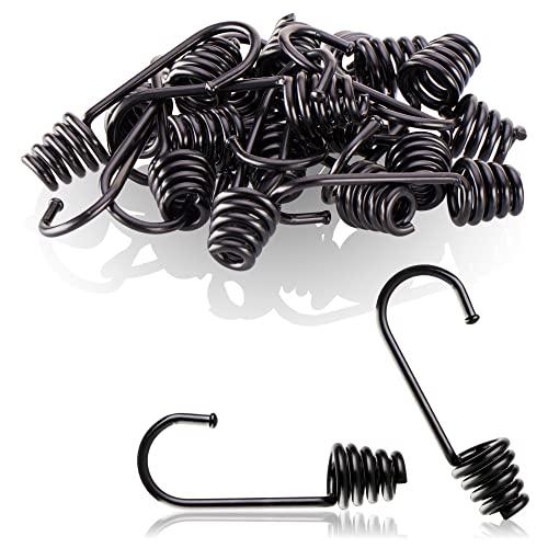 com-four® 20 Ganci a Spirale - Gancio in Metallo Verniciato - terminale per Cinghie di Tensione, tenditori per Bagagli, funi per teloni, espansori, Corde e tiranti - Gancio per tiranti (Nero - 06 mm)