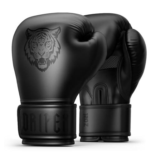 Dripex Guantoni da Boxe 12 oz, Guanti da Sacco Boxe in Pelle PU, Guantoni da Allenamento Muay Thai MMA Arti Marziali Combattimento, Boxing Gloves Uomo Donna Bambino, Tigre Nera