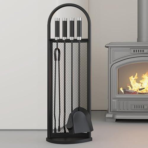 Kingson – set di accessori per caminetto, 5 pezzi, nero, completo di attrezzi per il focolare, dimensioni 22x16x66 cm, per una manutenzione efficiente del focolare
