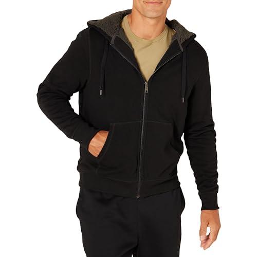 Amazon Essentials Felpa con Cappuccio e Cerniera Integrale in Pile Foderata in Sherpa Uomo, Nero, L